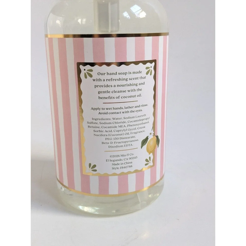 Mia & Co. Coconut Oil & Lemon Verbena Liquid Hand Soap 24 fl oz‎ Pump Bottle NEW
